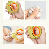 Pet Nail Clippers being used on a cat's paws, showcasing the creamy donut design and sharp stainless steel blades.