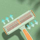 Pet Hair Remover Brush showing the two-way roller mechanism for easy pet hair removal from furniture and clothes.